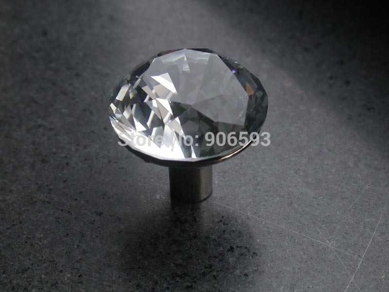 Clear sparkling diamond crystal cabinet knob10pcs lot free shipping30mmzinc alloy basechrome plated