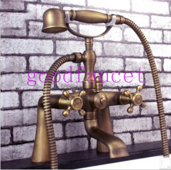 Antique Bronze Clawfoot Bathtub Faucet Mixer Tap With Pillars Deck Mounted with telephone spray