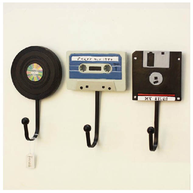 3pcs Tape Disk Records  Modern Home Decoration Creative Coat Hooks Wall