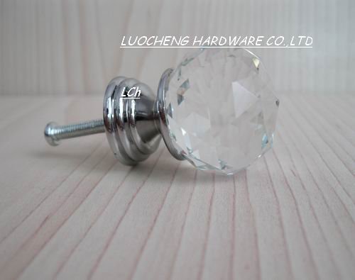 40PCS/LOT 30MM CUT CLEAR CRYSTAL CABINET KNOBS ON A CHROME BRASS PLATE