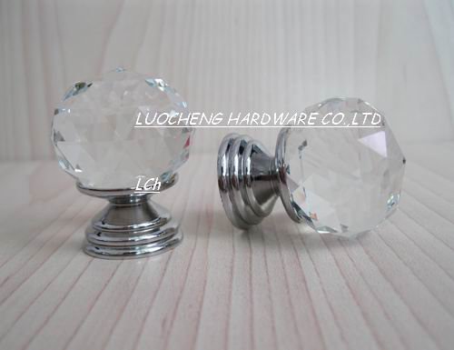 40PCS/LOT 30MM CUT CLEAR CRYSTAL CABINET KNOBS ON A CHROME BRASS PLATE