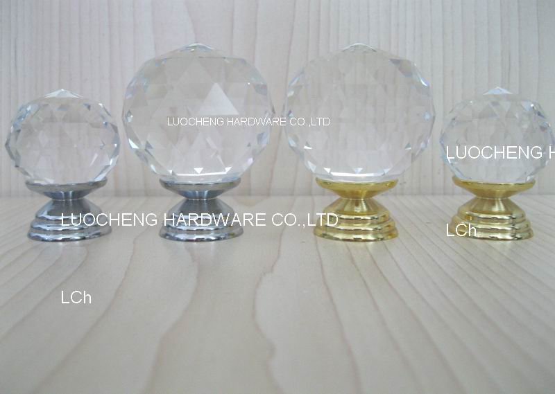 12PCS / LOT 40MM CLEAR CUT CRYSTAL KNOBS ON SMALL GOLD BRASS BASE