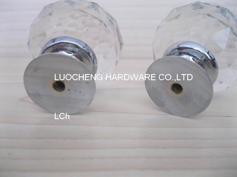 12PCS / LOT 40MM CLEAR GLASS KNOBS WITH ZINC CHROME FINISH BASE