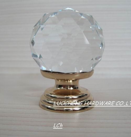 4PCS/LOT 40MM CLEAR CUT CRYSTAL CABINET KNOB WITH K-GOLD FINISH BRASS BASE