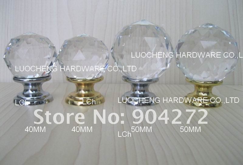 60 PCS/LOT 40MM CLEAR CRYSTAL CABINET KNOB ON A GOLD BRASS BASE