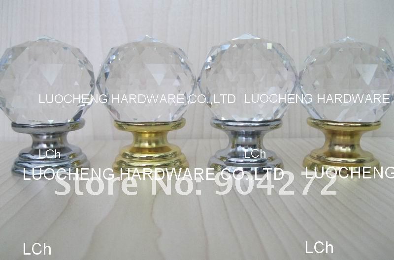 60 PCS/LOT 40MM CLEAR CRYSTAL CABINET KNOB ON A GOLD BRASS BASE