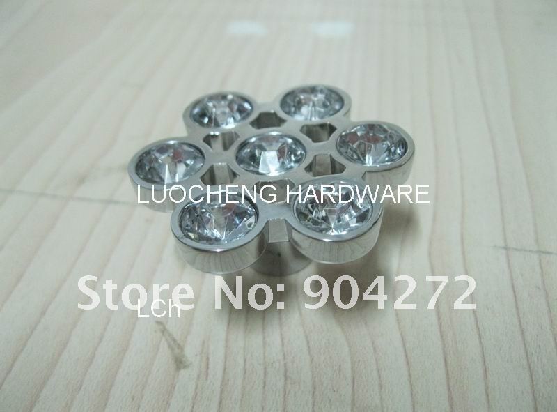 50PCS/ LOT FLOWER CLEAR CRYSTAL KNOBS WITH ALUMINIUM ALLOY CHROME METAL PART