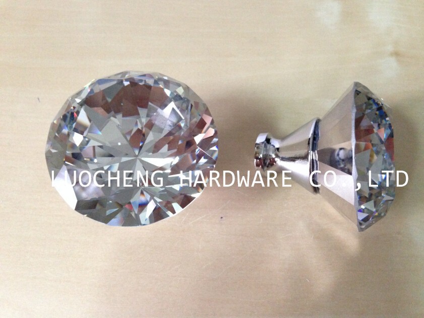 50PCS/ LOT 50MM CLEAR DIAMOND GLASS KNOB CRYSTAL KNOB CABINET KNOBS ON CHROME BASE