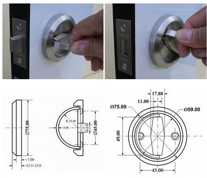 Door Hardware 304 Stainless Steel Channel Invisible Door Lock