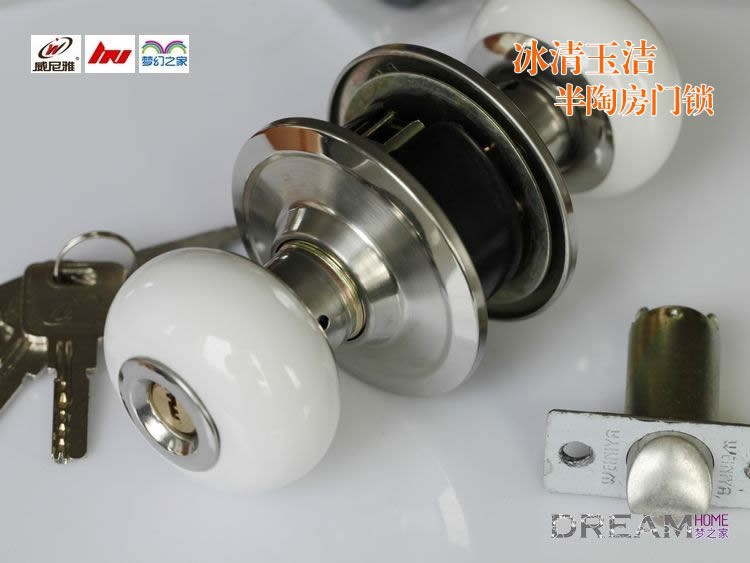 Free Shipping 1pc/lot white Ceramic  Door Lock / Ball Lock/ bedroom door lock