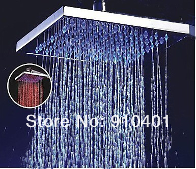 Color Changing Rainfall Shower Head  8"Square Temperature Sensor LED Light Celling &Mounted Head
