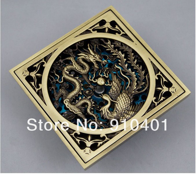 Wholesale And Retail Promotiom NEW Antique Brass Dragon Carved Art Floor Drain Bathroom Ground Overflow Fitting