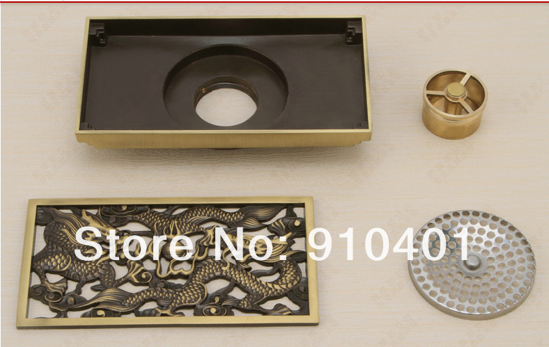 Wholesale And Retail Promotion NEW Luxury Antique Brass Dragon Playing Art Floor Drain Square Grate Waste Drain