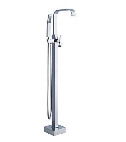 NEW Contemporary  Floor Mounted Standing Bathtub Faucet Tap Set &Hand Shower Tub Filler Chrome Finish