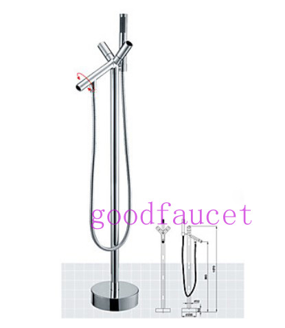 Revolvable Floor Mount Tub Filler W/Hand Shower SprayerFloor Standing Tub Faucet Chrome