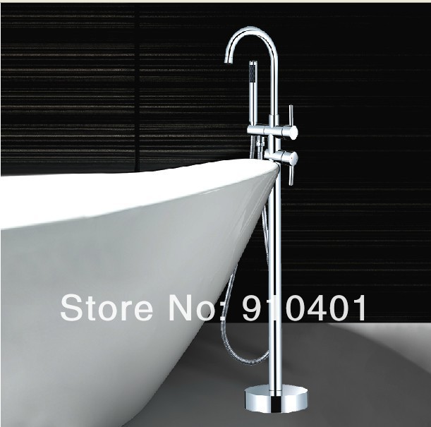 Wholesale And Retail Promotion Chrome Brass Bathtub Faucet Floor Mounted Free Standing Tub Filler W/Hand Shower
