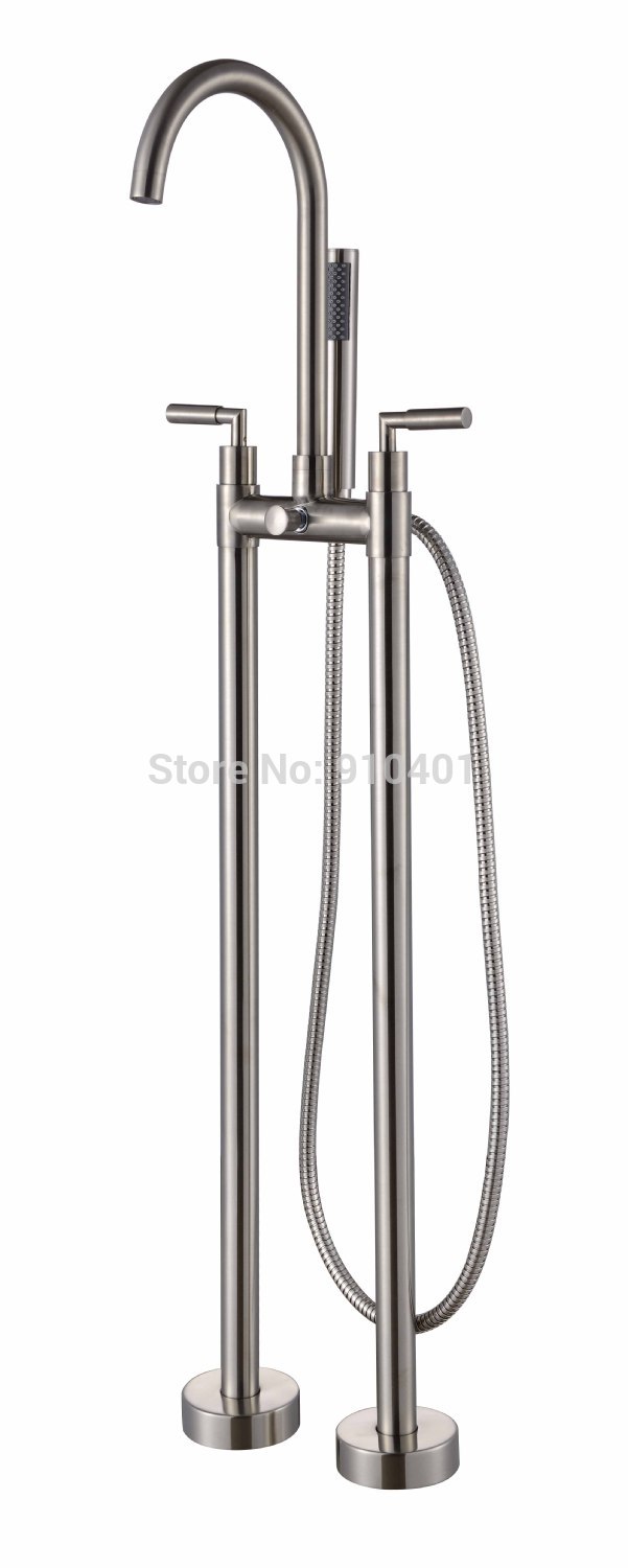 Wholesale And Retail Promotion Floor Mounted Brushed Nickel Bathtub Mixer Tap Faucet Tub Filler W/ Hand Shower