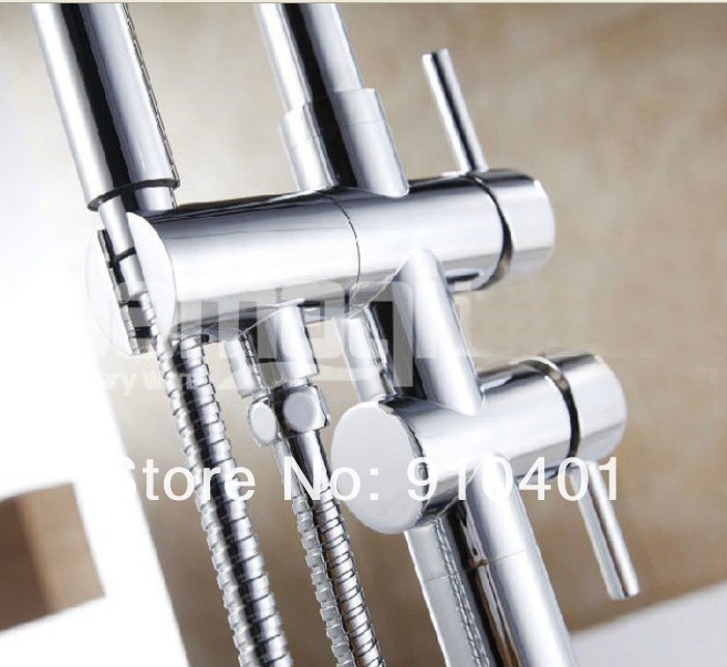 Wholesale And Retail Promotion Floor Standing Bathtub Faucet Chrome Brass Dual Handle With Hand Shower Mixer