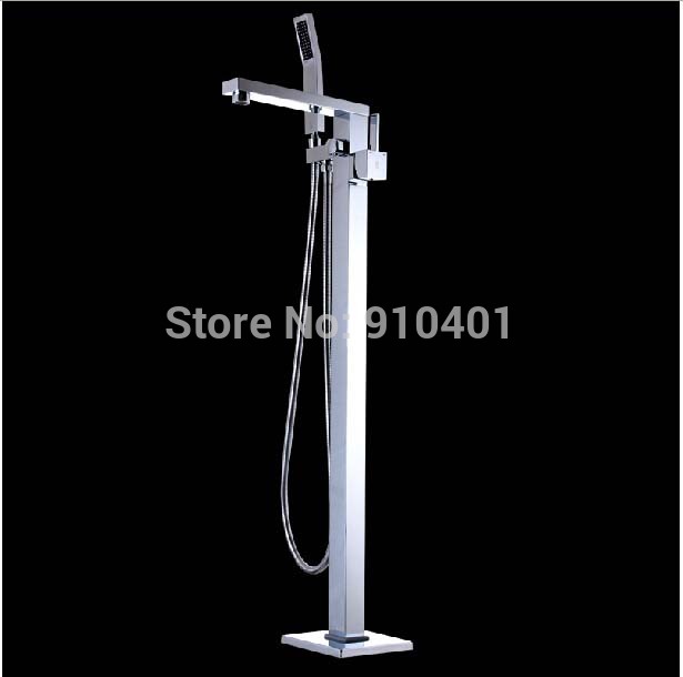 Wholesale And Retail Promotion Modern Square Chrome Brass Bathroom Tub Filler Free Standing Mixer Tap Hand Unit