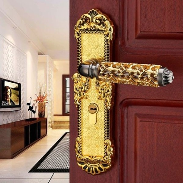 European style real 24k golden color zinc alloy  handle door lock 58 All copper  lockset  for indoor room