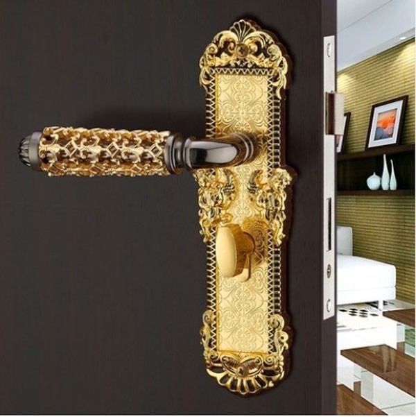 European style real 24k golden color zinc alloy  handle door lock 58 All copper  lockset  for indoor room