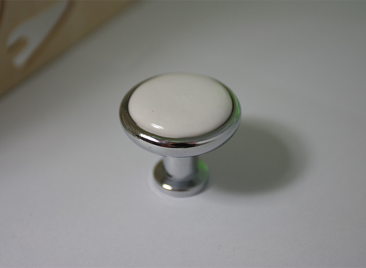Hot Sale 10pcs Single Hole Chroming and White Ceramic Furniture Closet Cabinet Handles Round Pulls(H:28mm  D:30mm)