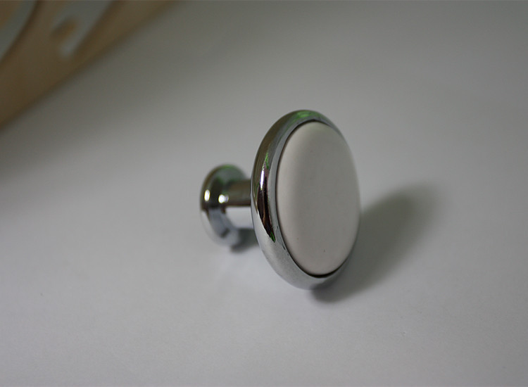 Hot Sale 10pcs Single Hole Chroming and White Ceramic Furniture Closet Cabinet Handles Round Pulls(H:28mm  D:30mm)