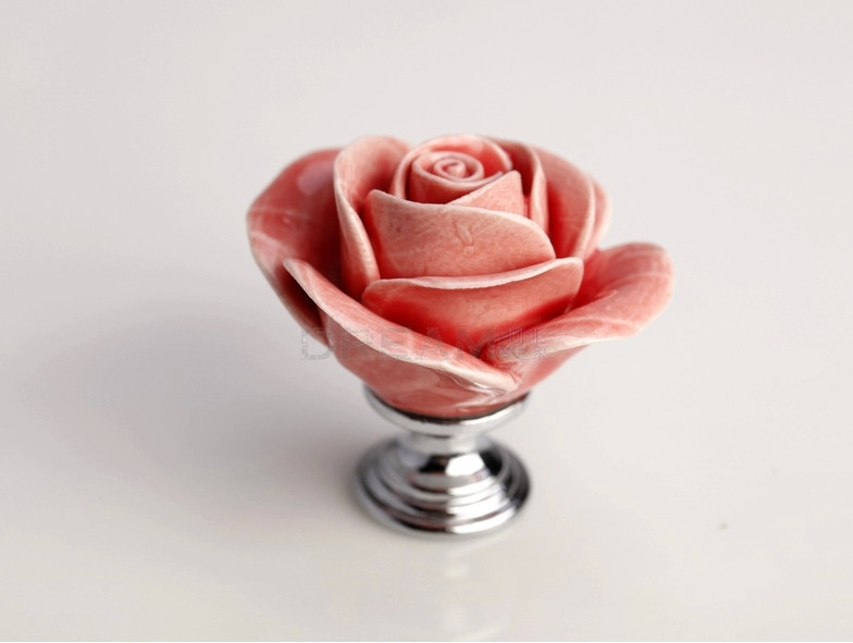 Hot Sale 6pcs Handwork Pink Rose Ceramic Furniture Handles Cabinet Pulls(H:45mm  D:40mm)