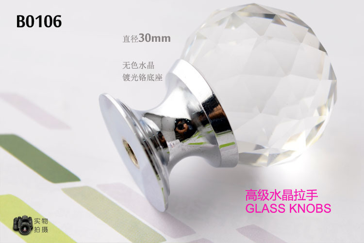 (4pcs/lot) LICHEN B0106-30 K9 Glass Crystal Zinc alloy Clear Furniture Knobs Cupboard handle
