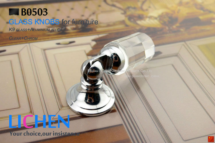 B0503 pendants aluminium alloy+k9 glass Crystal glass knobs LICHEN  drawer knobs Furniture cupboard Armoire Handle&knobs