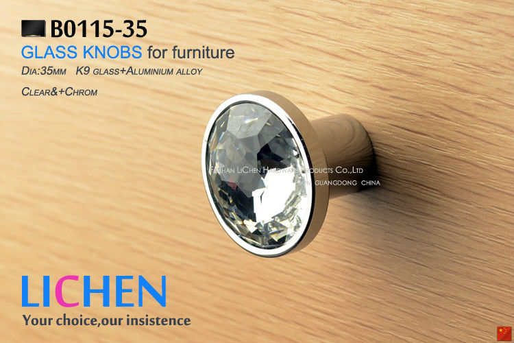 Furniture cupboard Armoire Handle&knobs B0505 circular aluminium alloy+k9 glass Crystal glass knobs LICHEN  drawer knobs