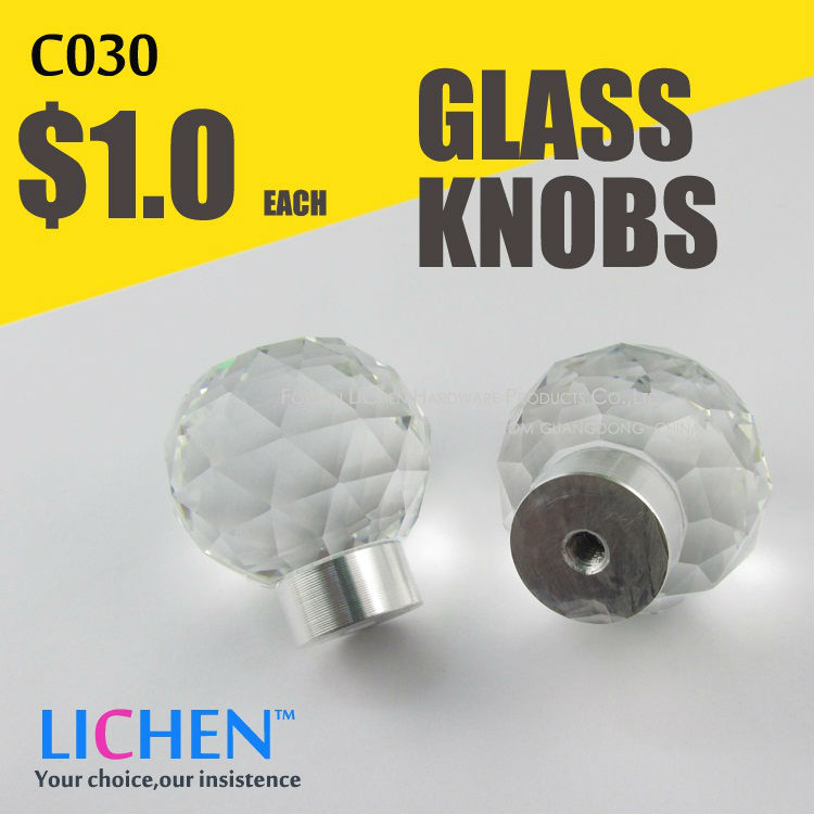 Made in china LICHEN C0 30 Glass knobs knob handle for Drawer Cupboard Armoire Aluminium alloy k9 glass Crystal