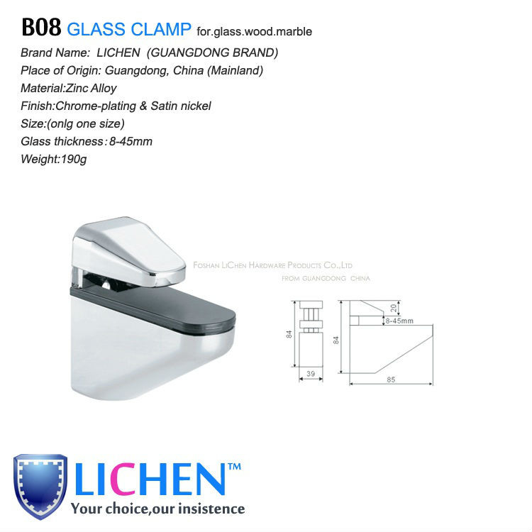 LICHEN(2pcs/lot)B08 Glass clamp support Chrome-plating zinc alloy large size glass clamp fitting clip bathroom glass accessory