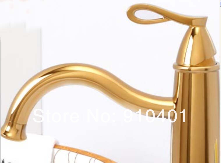  Wholesale and Retail Promotion Deck Mounted Golden Finish Bathroom Basin Faucet Single Handle Sink Mixer Tap