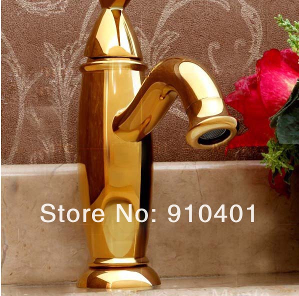 !Wholesale and Retail Promotion Deck Mounted Golden Finish Bathroom Basin Faucet Single Handle Sink Mixer Tap