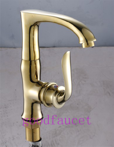 Brass Bathroom Faucet Vessel Basin Sink Mixer Tap Hot & Cold Water Tap Golden Single Handle Ti-PVD