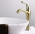 Hot SellGolden Color Single Handle Brass Basin Mixer Deck Mounted Tap Bathroom Faucet Tall Style