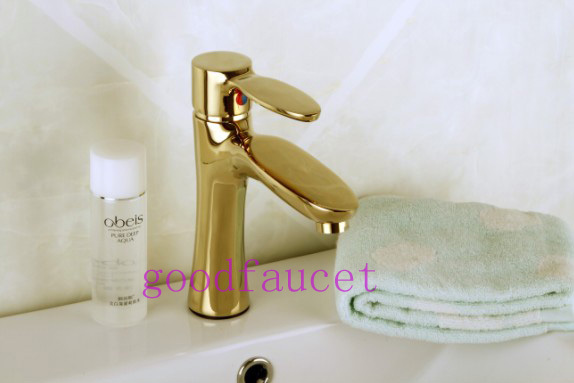 Modern Single Handle Hole Bathroom Faucet Vessel Basin Sink Mixer Tap Golden Finish Hot & Cold Water Tap