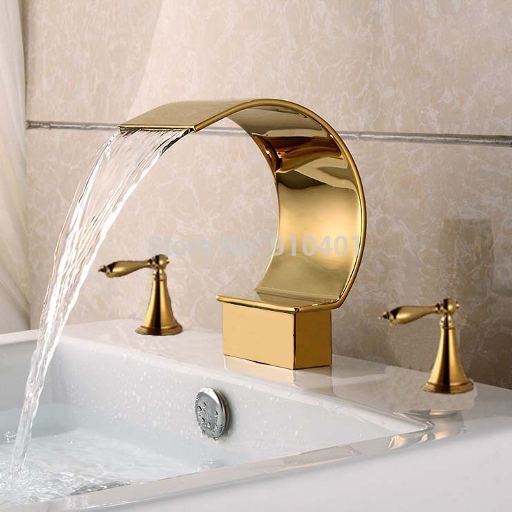 US Wholesale And Retail Promotion Modern Deck Mounted  Waterfall Bathroom Faucet Dual Handles Vanity Mixer Tap