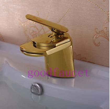 Wholesale / Retail NEW Ti-PVD Solid Brass Faucet Waterfall Bathroom Sink Faucet Single Handle Golden Mixer Tap