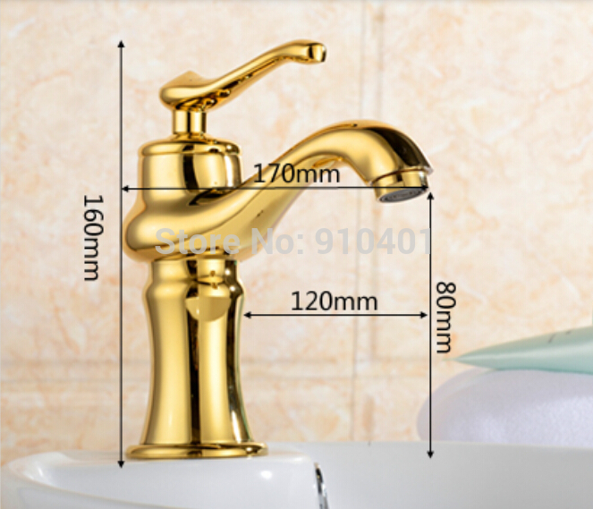 Wholesale And Retail Promotion Deck Mounted Golden Brass Bathroom Basin Faucet Vanity Sink Mixer Tap 1 Handle