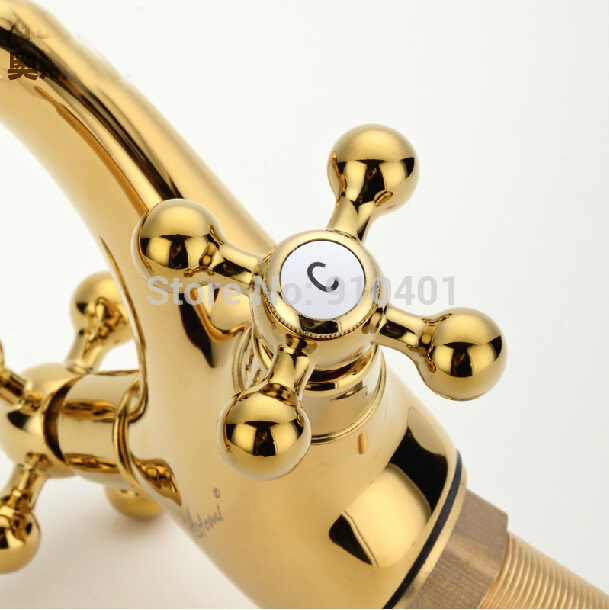 Wholesale And Retail Promotion Euro Style Golden Brass Bathroom Basin Faucet Dual Cross Handles Sink Mixer Tap