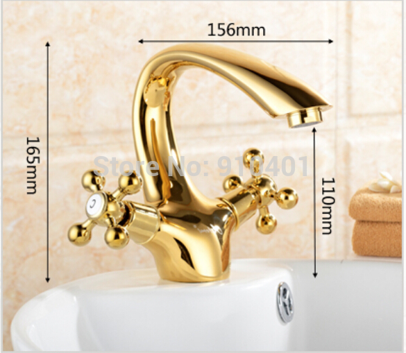 Wholesale And Retail Promotion Euro Style Golden Brass Bathroom Basin Faucet Dual Cross Handles Sink Mixer Tap
