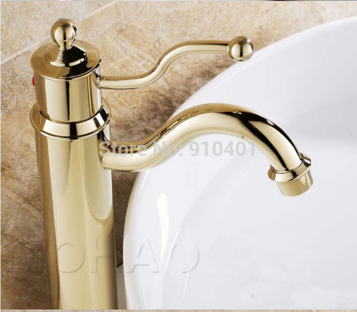 Wholesale And Retail Promotion Euro Tall Golden Brass Bathroom Basin Faucet Single Handle Vanity Sink Mixer Tap