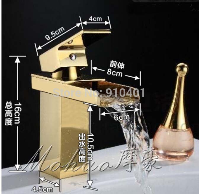 Wholesale And Retail Promotion Golden Brass Waterfall Bathroom Basin Faucet Single Handle Vanity Sink Mixer Tap