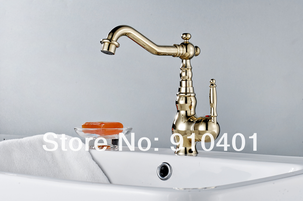 Wholesale And Retail Promotion Golden Finish Bathroom Basin Faucet Single Handle Swivel Spout Vessel Mixer Tap