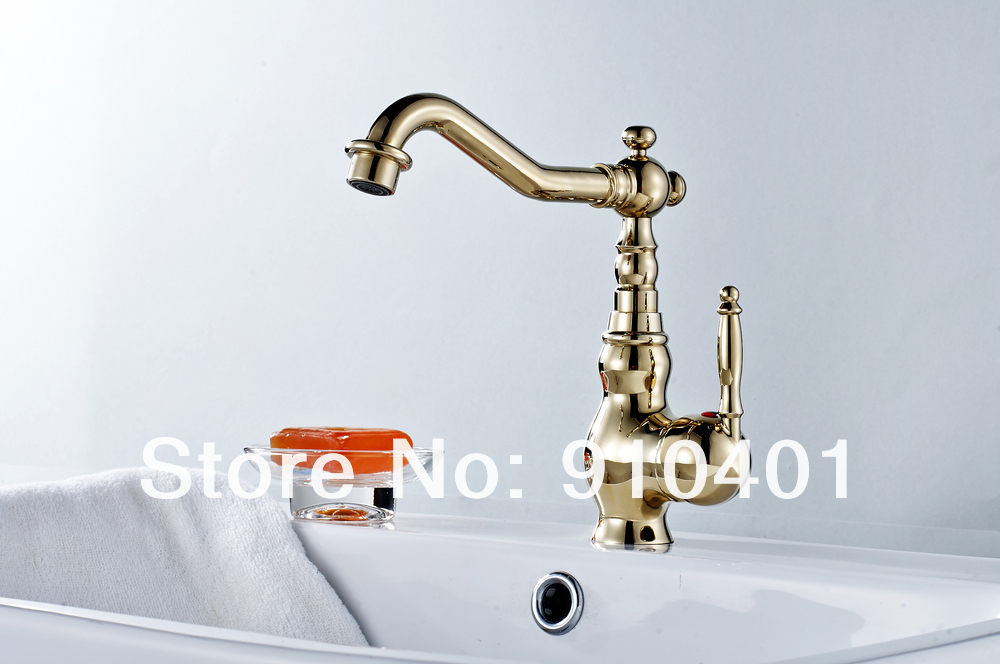 Wholesale And Retail Promotion Golden Finish Bathroom Basin Faucet Single Handle Swivel Spout Vessel Mixer Tap