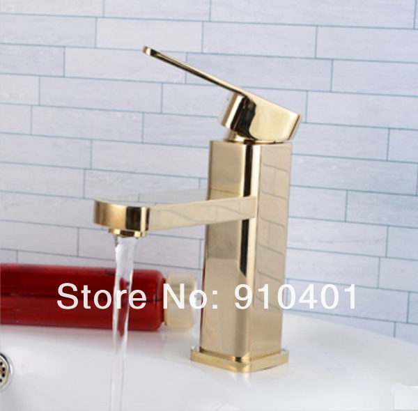 Wholesale And Retail Promotion Golden Finish Cheap Deck Mounted Basin Faucet Single Handle Bathroom Mixer Tap