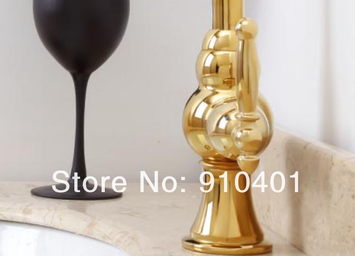 Wholesale And Retail Promotion Golden Finish Solid Brass Kitchen Faucet Swivel Spout Sink Mixer Tap One Handle