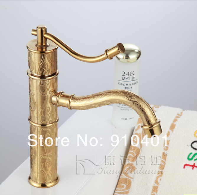 Wholesale And Retail Promotion Luxury Golden Brass Flower Carved Bathroom Basin Faucet Vanity Sink Mixer Tap